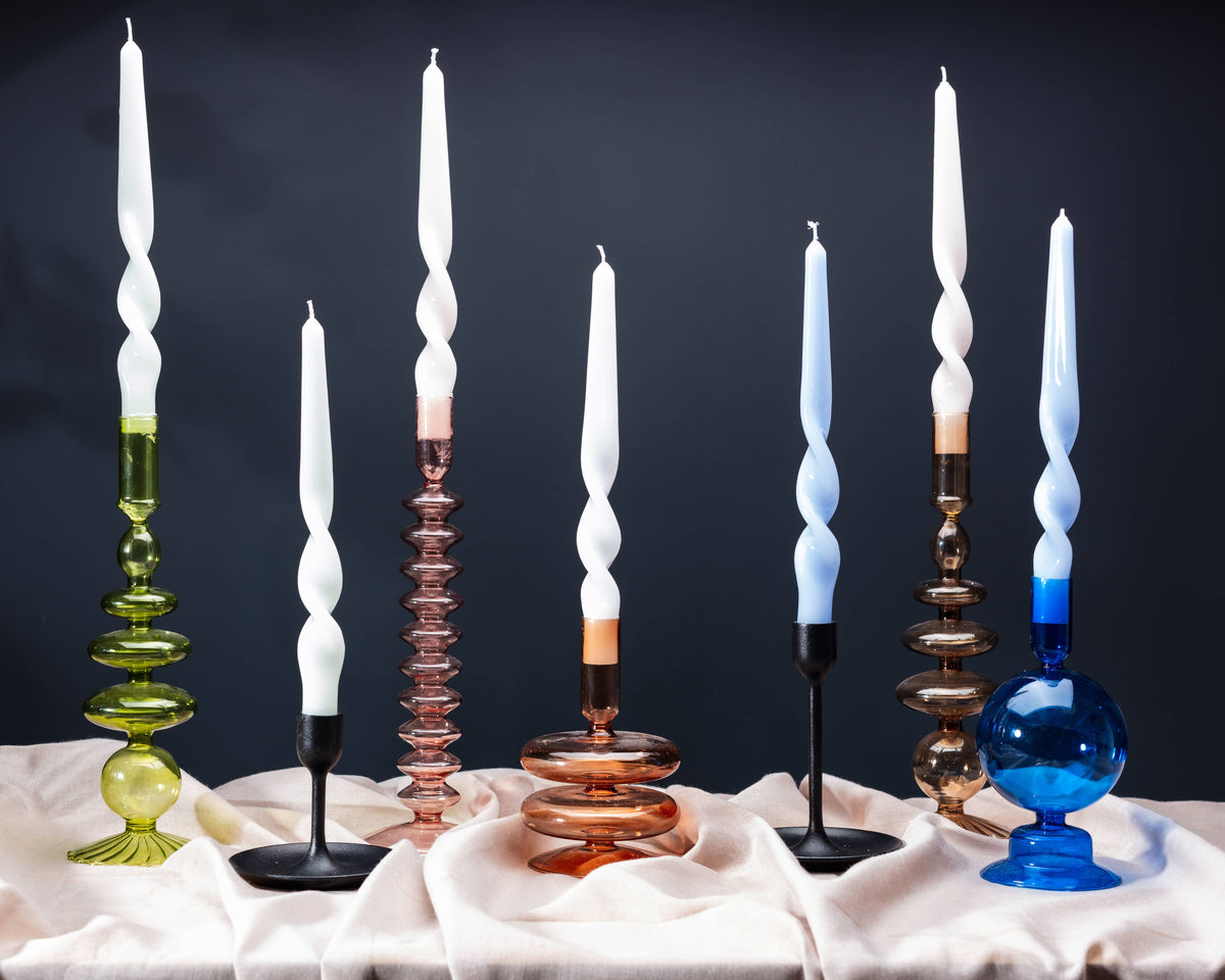 MÆGEN Coloured Glass Taper Candle Holder in Rose Quartz