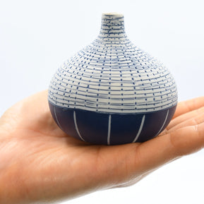 AFT Crosshatch & Blue Congo Tiny Porcelain Bud Vase