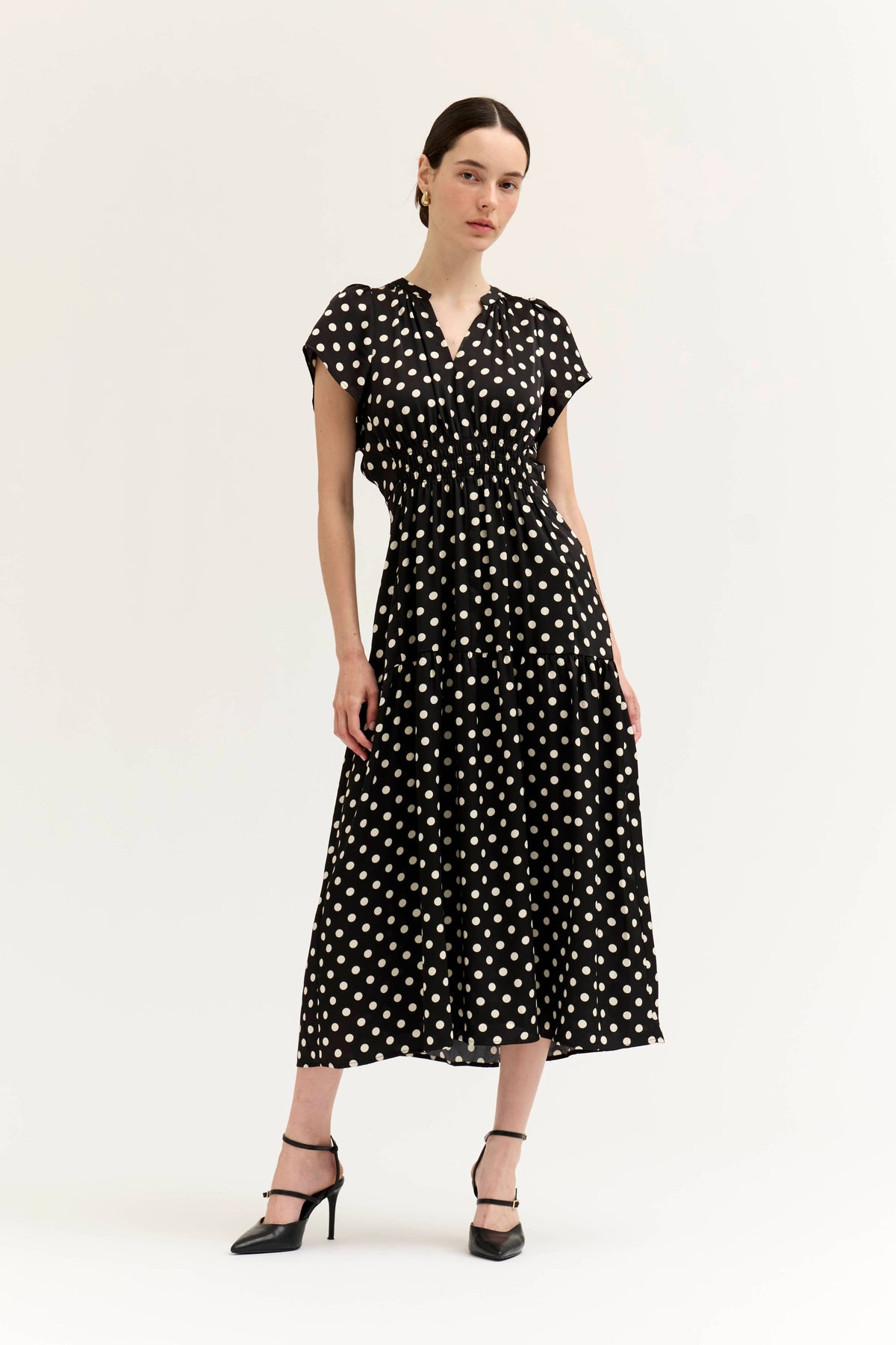 Grade & Gather Printed Ruffle Satin Midi Dress