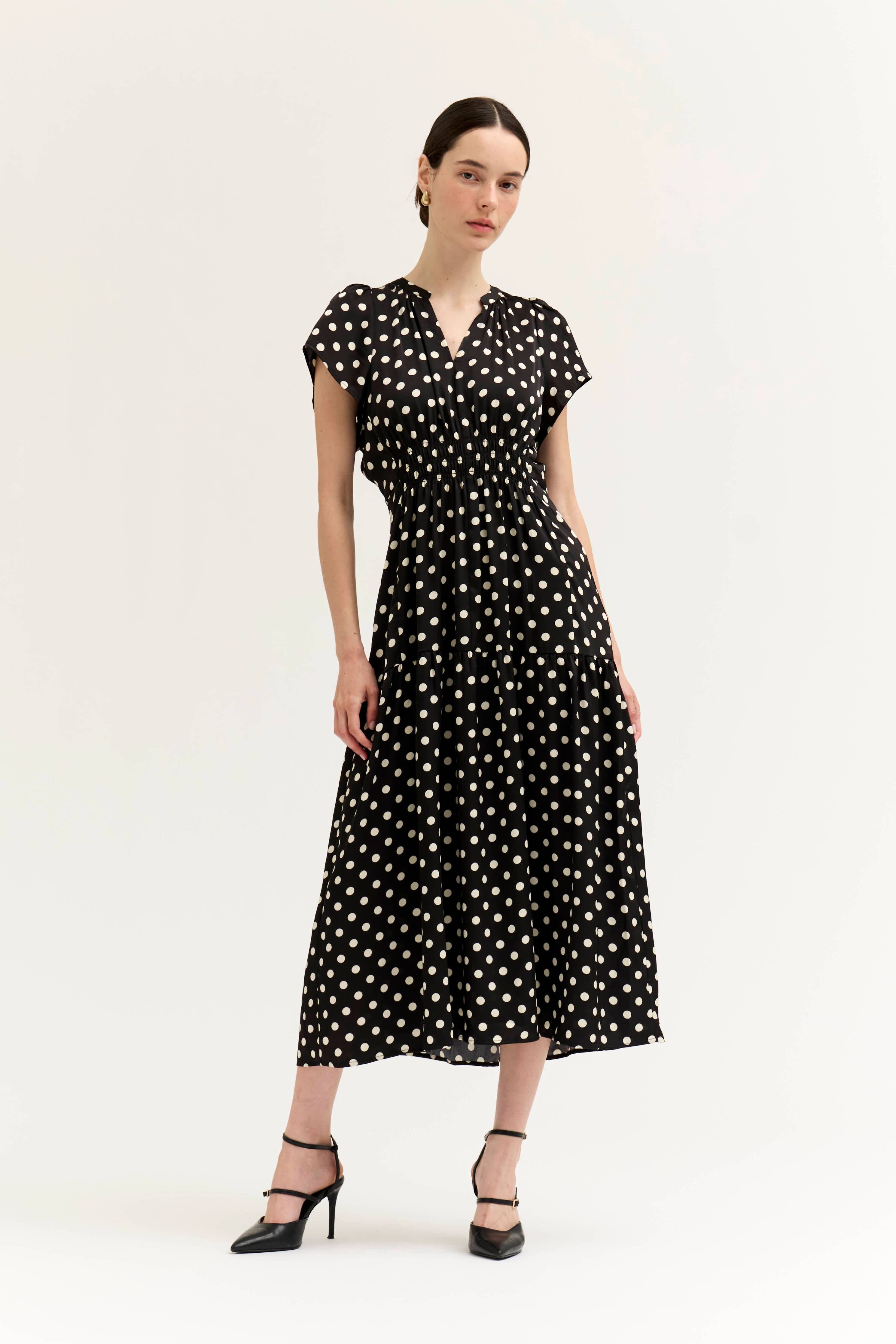 Grade & Gather Printed Ruffle Satin Midi Dress