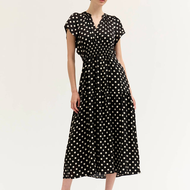 Grade & Gather Polka Dot Ruffle Satin Midi Dress