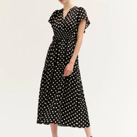 Grade & Gather Printed Ruffle Satin Midi Dress