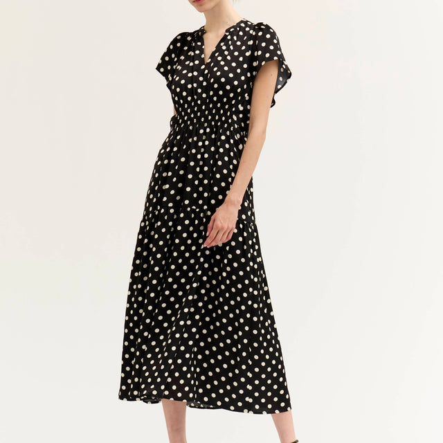 Grade & Gather Polka Dot Ruffle Satin Midi Dress