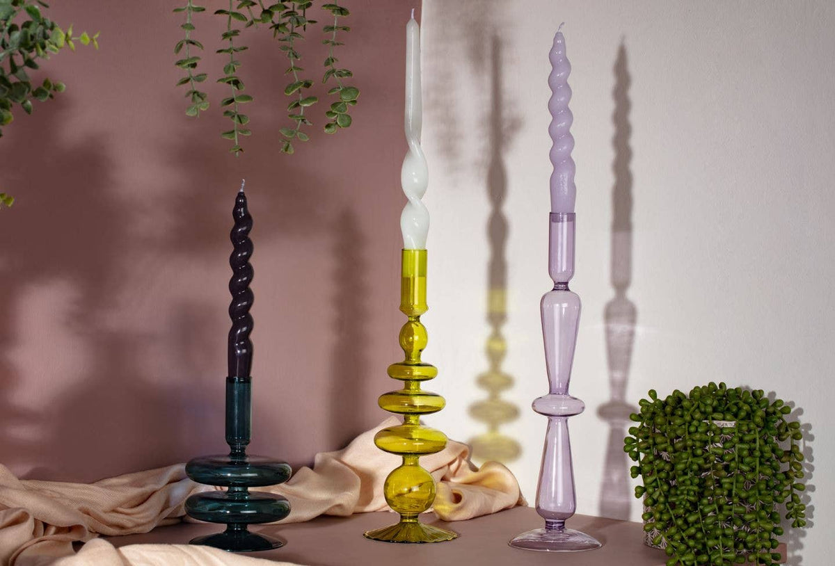 MÆGEN Coloured Glass Taper Candle Holder in Ocean Teal
