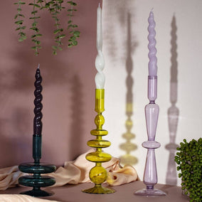 MÆGEN Coloured Glass Taper Candle Holder in Ocean Teal