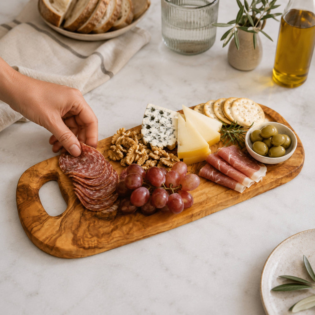 Olive Wood Charcuterie Board with Juice Well