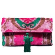 Silk Velvet Ikat Clutch - Pink Crown