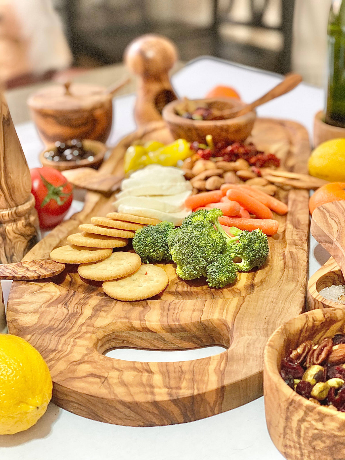 Olive Wood Charcuterie Board with Juice Well