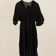 LÉA & LUC V-neck Linen Maxi Dress with Ruffled Sleeves
