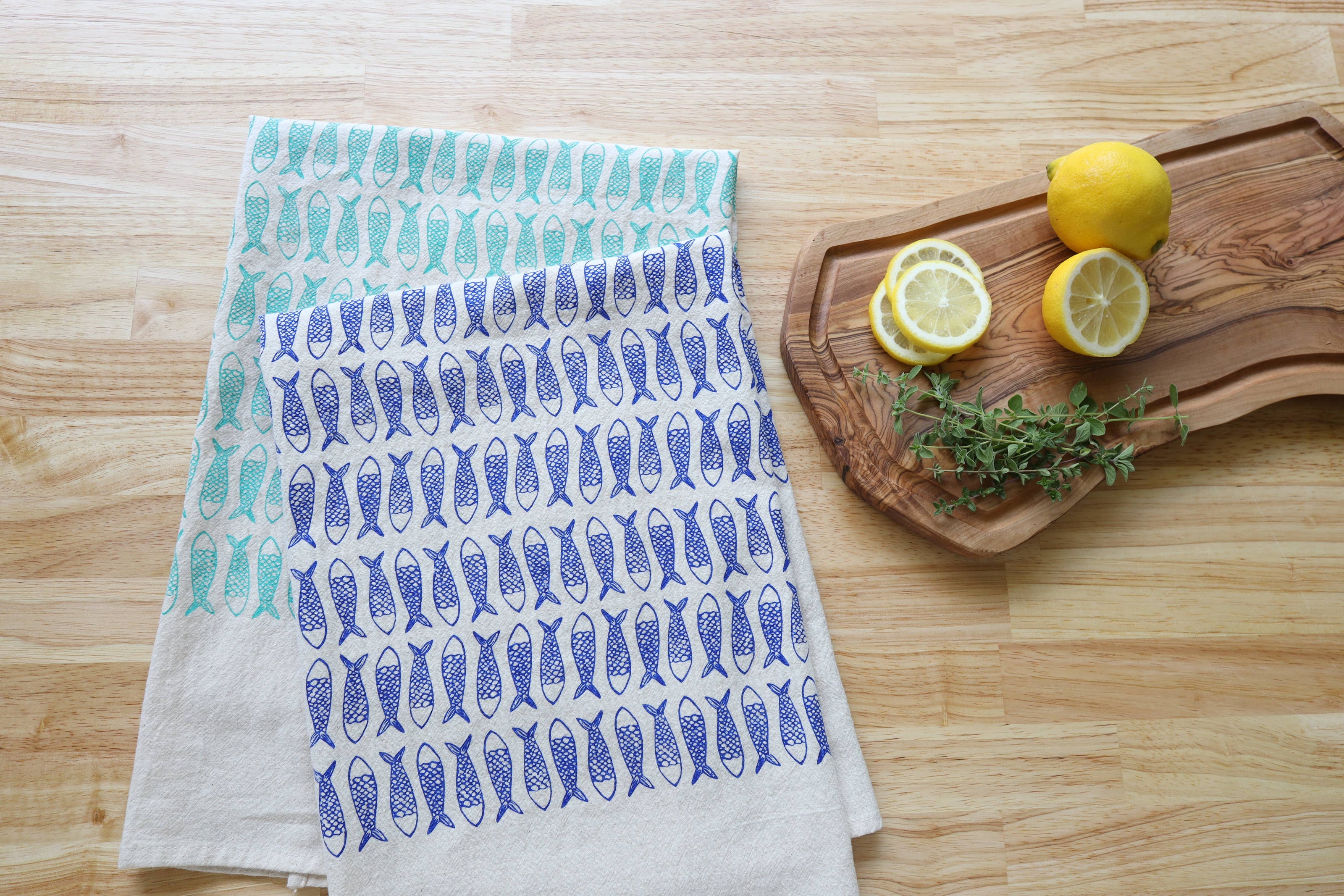 The High Fiber Handprinted Fish Kitchen Towel
