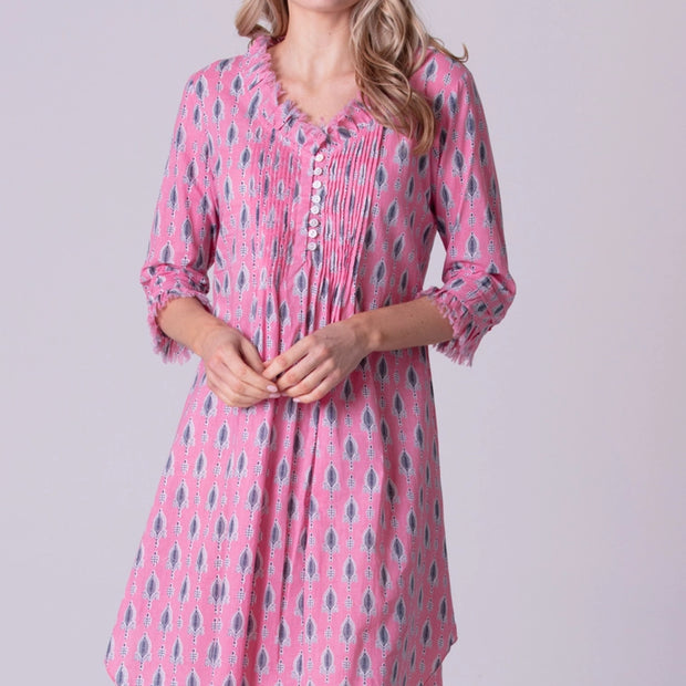 At Last - Annabel Cotton Tunic Dress in Raspberry Sorbet with Grey