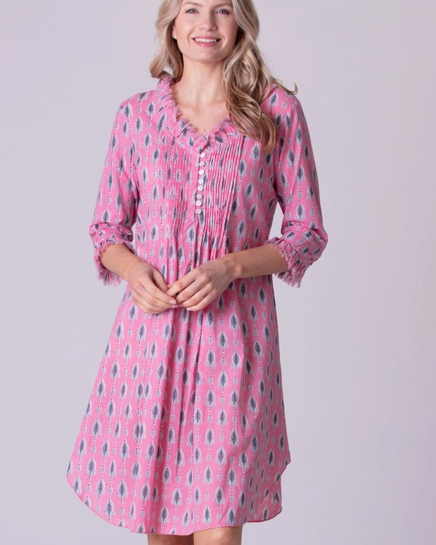 At Last - Annabel Cotton Tunic Dress in Raspberry Sorbet with Grey