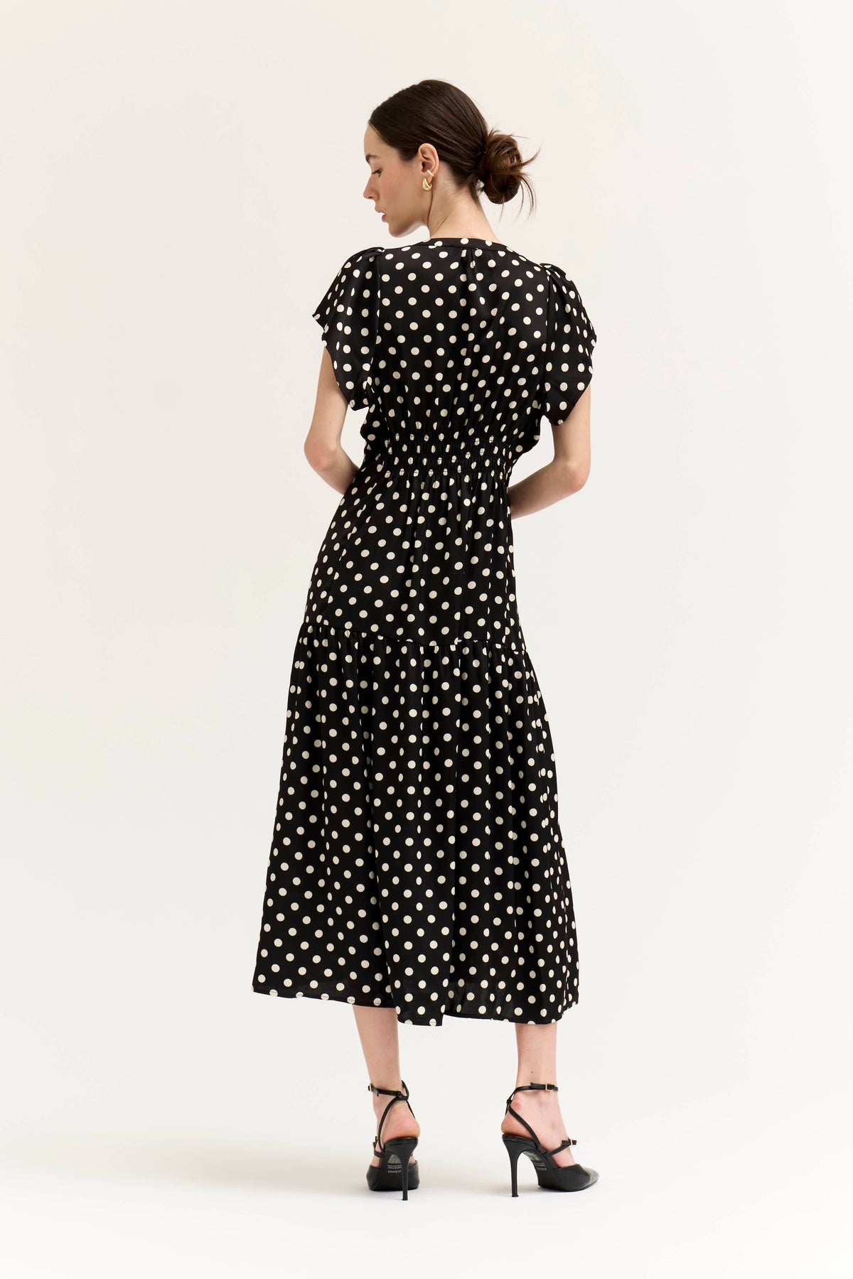 Grade & Gather Printed Ruffle Satin Midi Dress