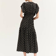 Grade & Gather Printed Ruffle Satin Midi Dress