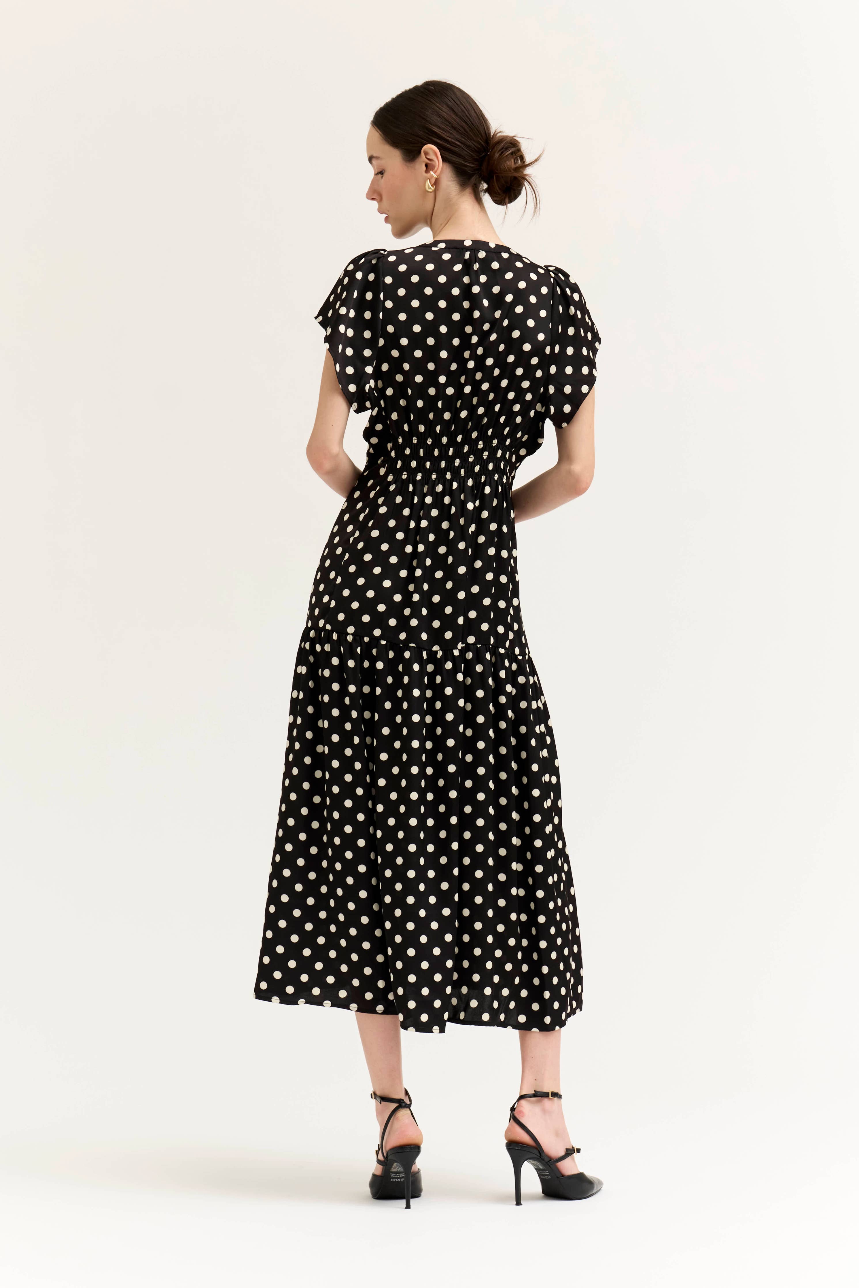 Grade & Gather Printed Ruffle Satin Midi Dress