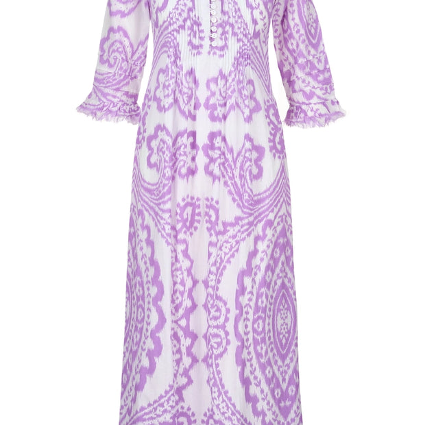 At Last- Cotton Annabel Maxi Dress in Lilac & White Ikat