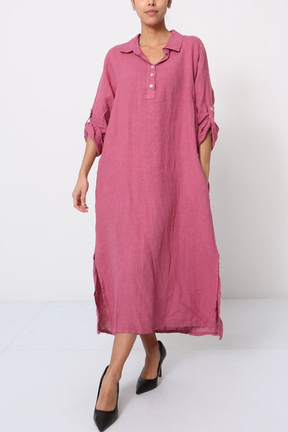 LÉA & LUC - Collared Half Button Maxi Dress