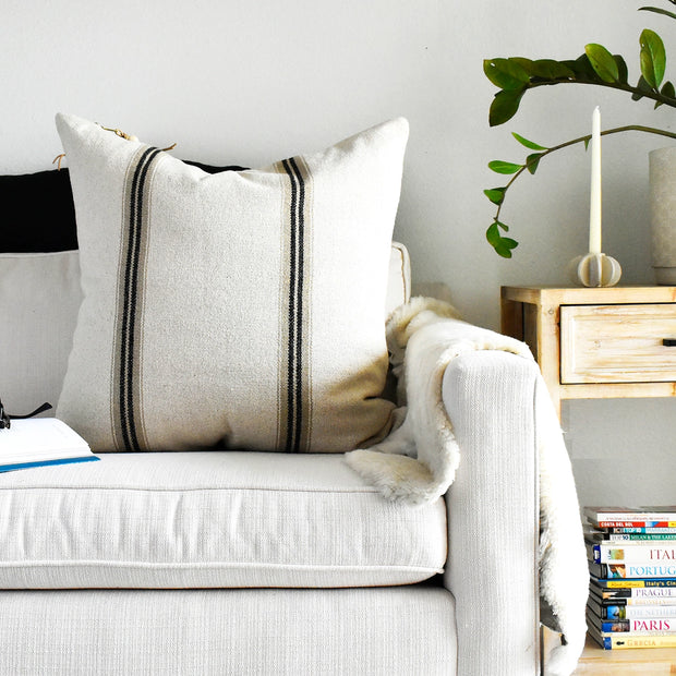 French Cotton Pillow with Black Stripes