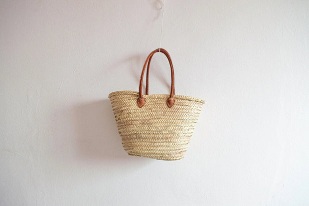 French Market Basket with Leather | Beach Bag, Shopping Tote