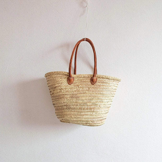 French Market Basket with Leather | Beach Bag, Shopping Tote