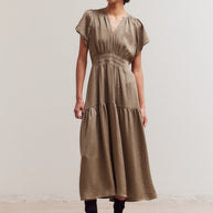 Grade & Gather - Ruffle Matte Satin Midi Dress