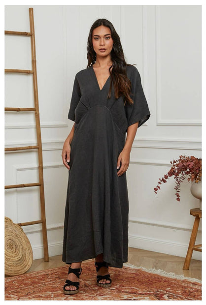 LÉA & LUC Flowing V-Neck 100% Linen Dress