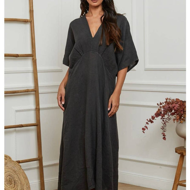LÉA & LUC Flowing V-Neck 100% Linen Dress