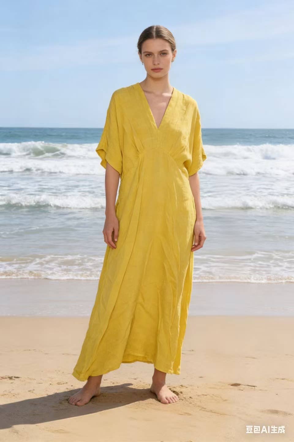 LÉA & LUC Flowing V-Neck Linen Maxi Dress