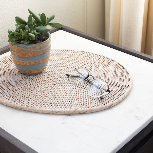 Rattan Oval Placemat (White Wash)