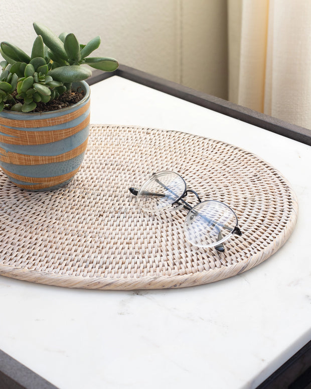 Rattan Oval Placemat (White Wash)