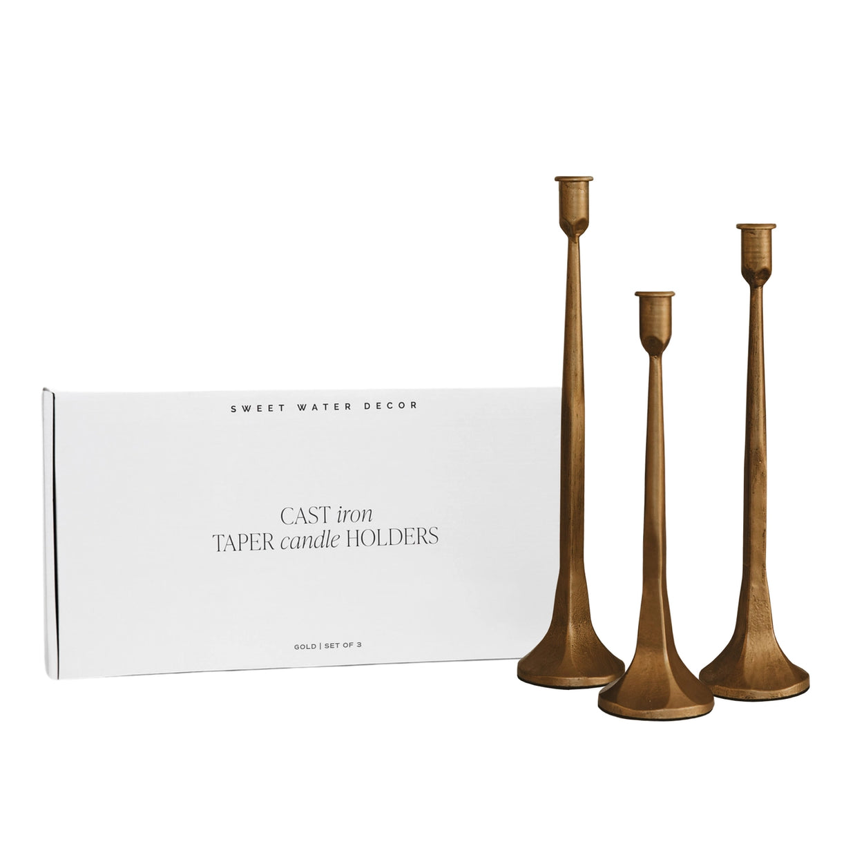 Sweet Water Decor Gold Cast Iron Taper Candle Holders