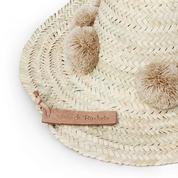 Cute Straw Beach Hats Pompom Beige French Baskets