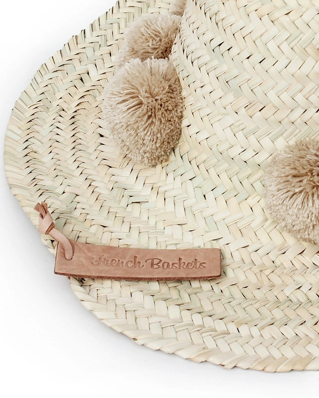 Cute Straw Beach Hats Pompom Beige French Baskets