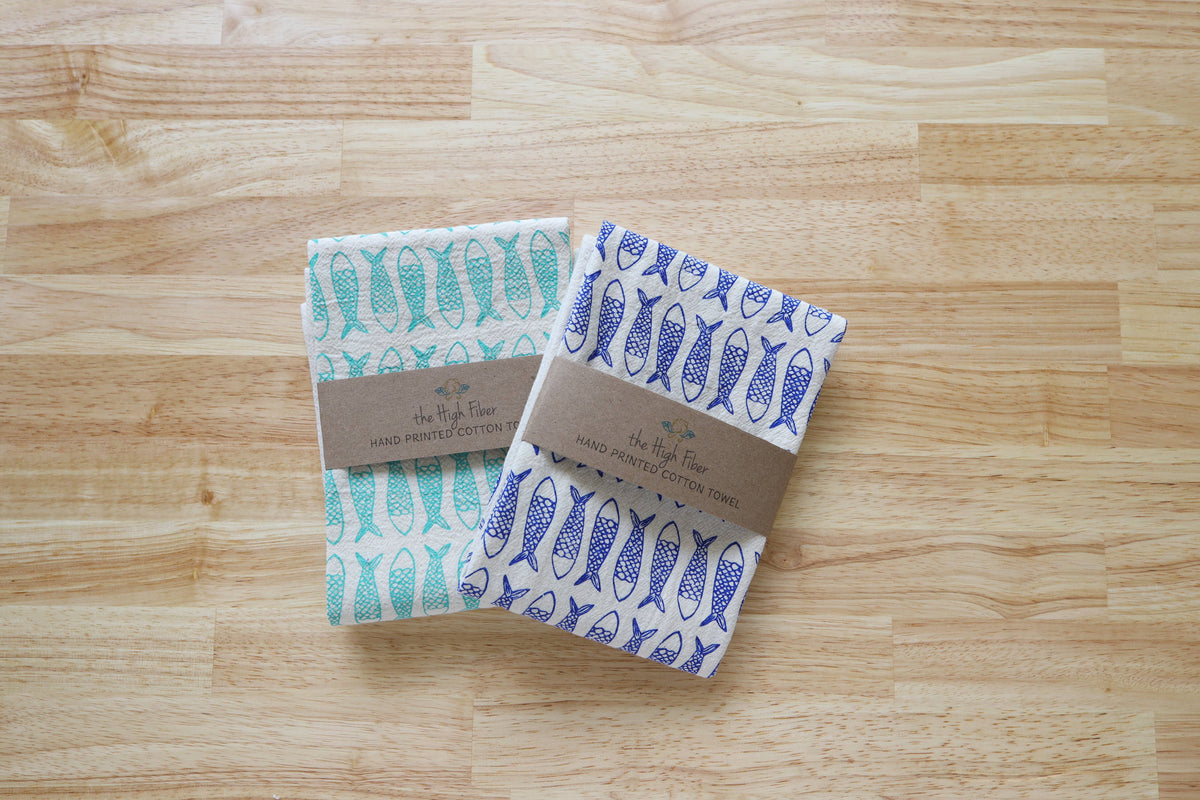 The High Fiber Handprinted Fish Kitchen Towel
