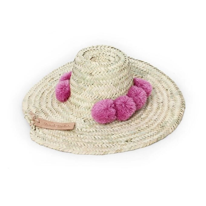 Cute Straw Beach Hats Pompom Beige French Baskets