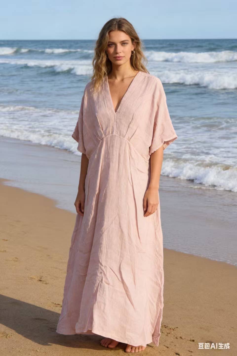 LÉA & LUC Flowing V-Neck Linen Maxi Dress