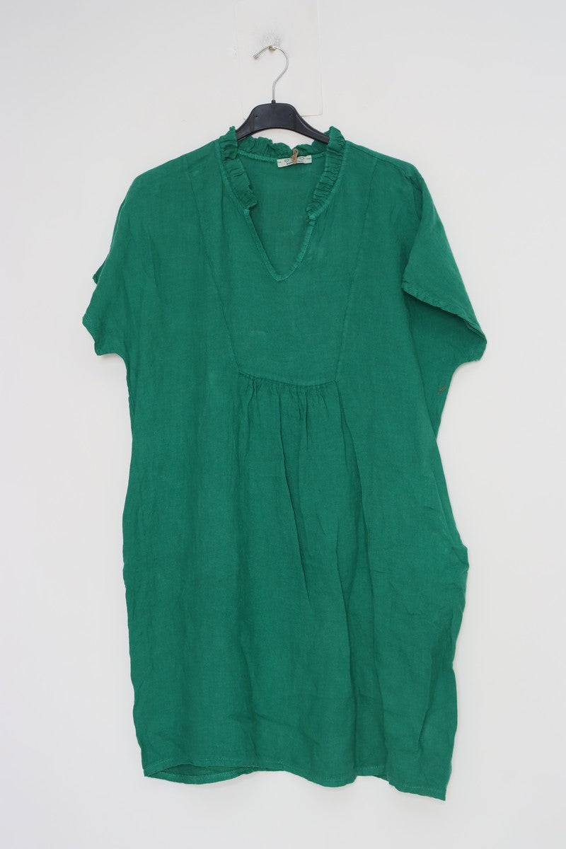 LÈA & LUC Short Linen Dress with Ruffled Collar