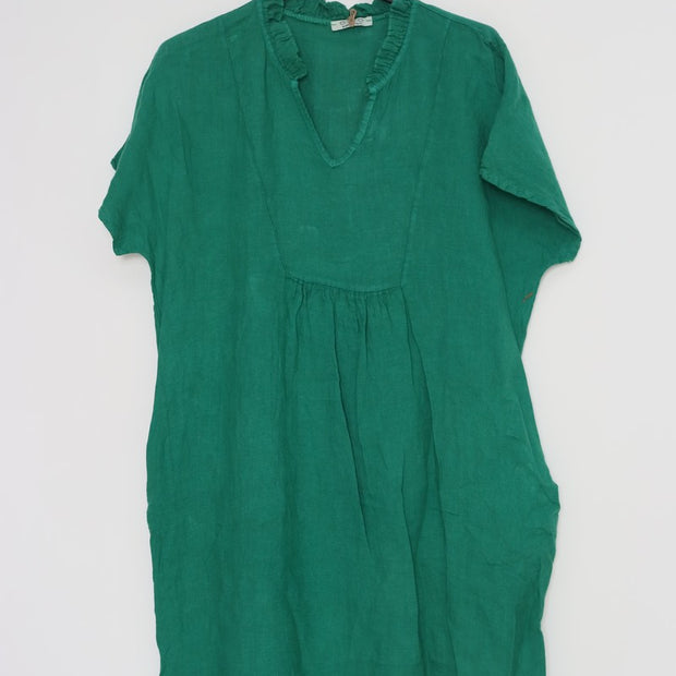 LÈA & LUC Short Linen Dress with Ruffled Collar