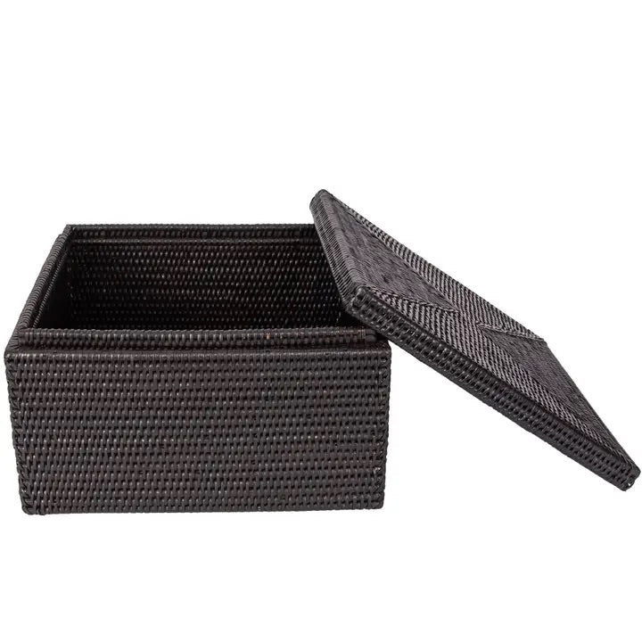 Artifacts Trading Company Rattan Rectangular Storage Box with Lid in Tudor Black