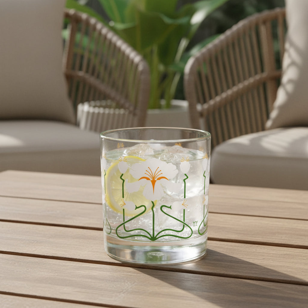 White Iris Rocks Glass