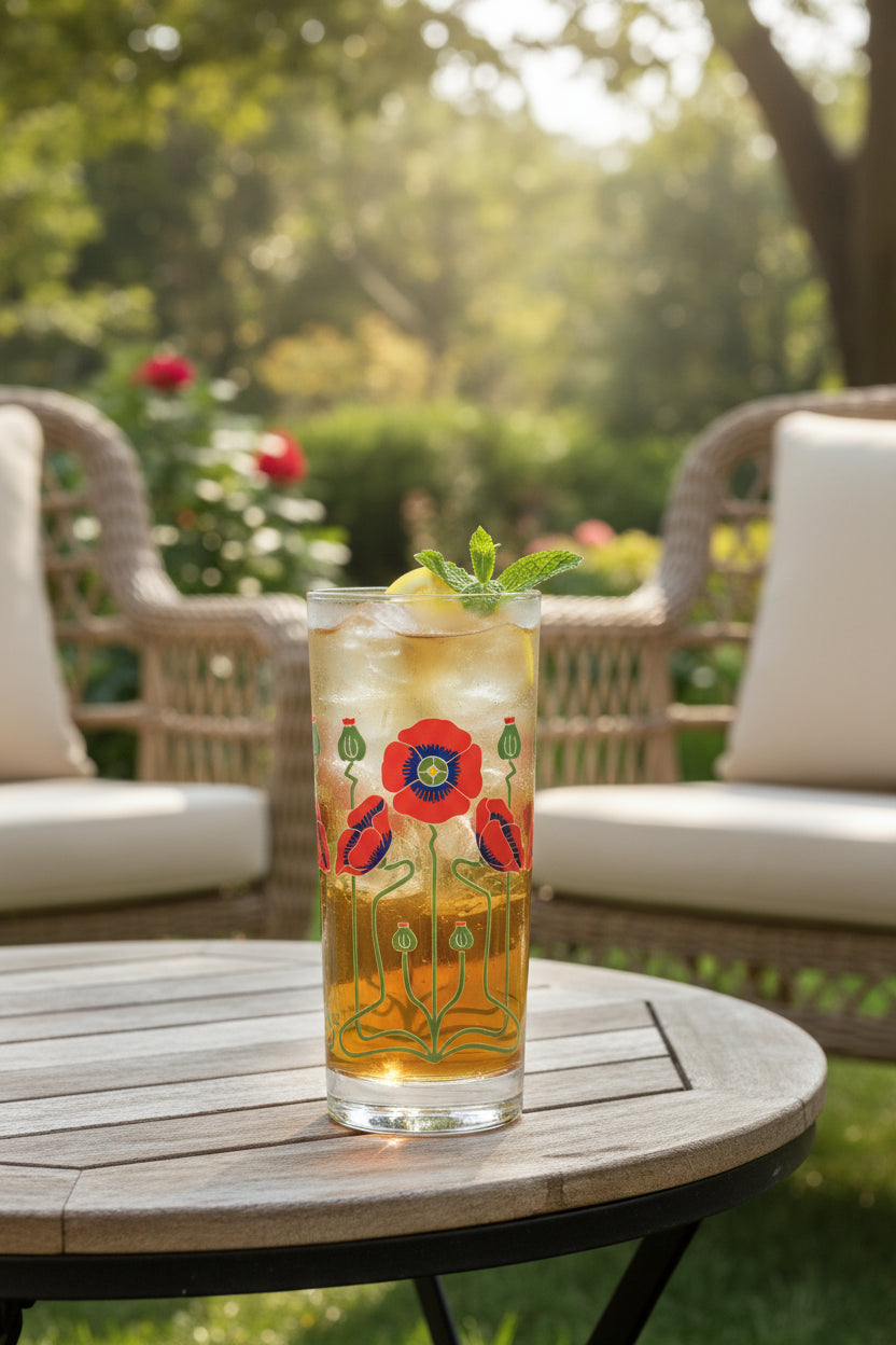 Red Poppy Collins Glass