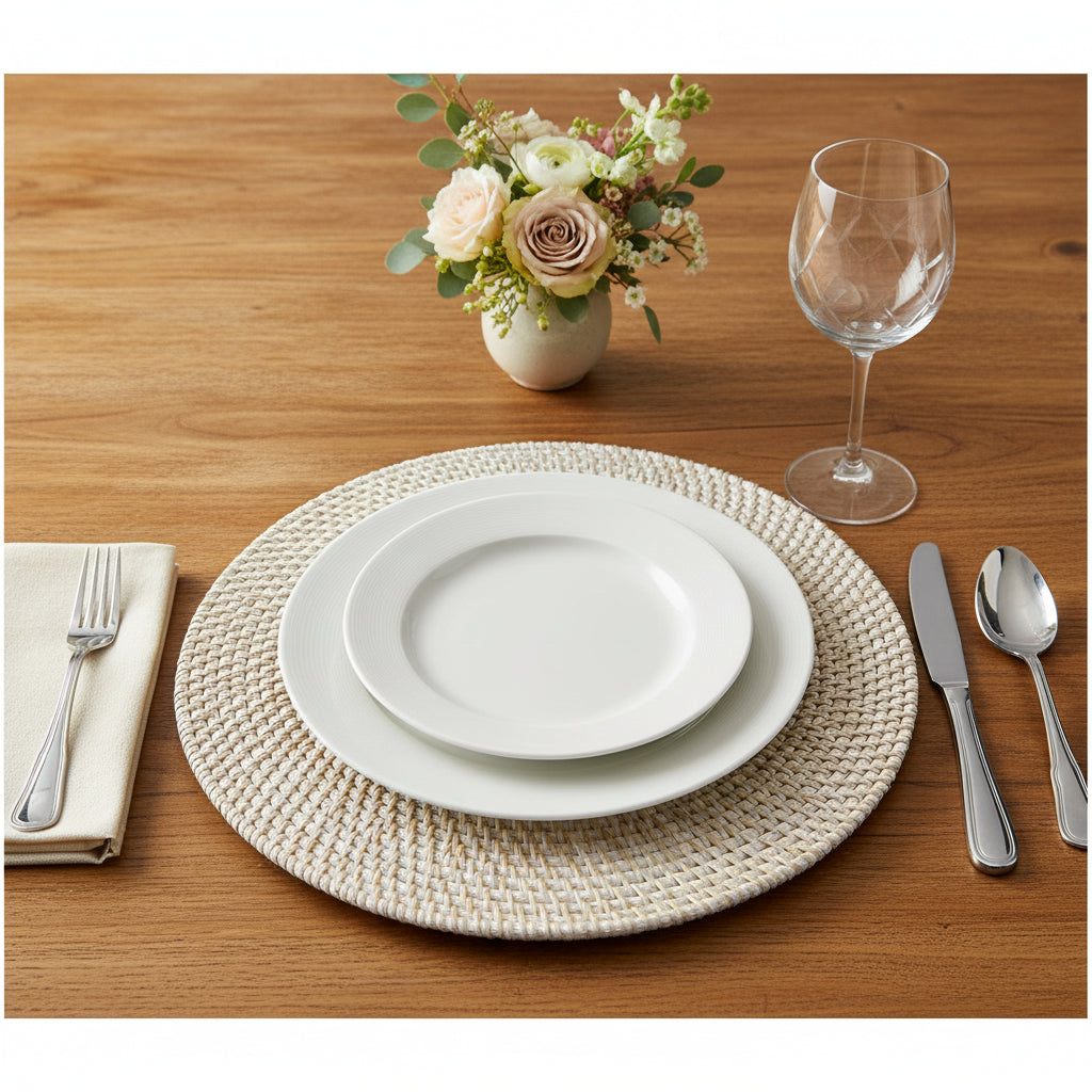 Rattan Charger Whitewashed