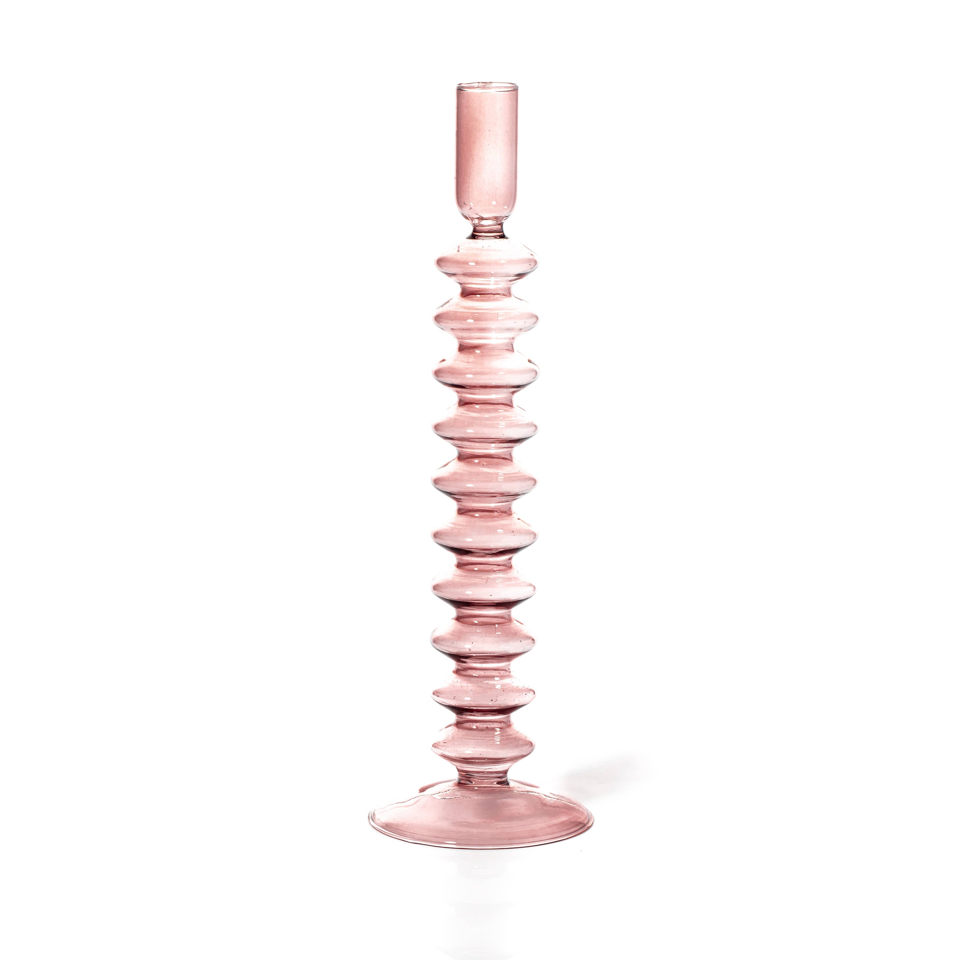 MÆGEN Coloured Glass Taper Candle Holder in Rose Quartz