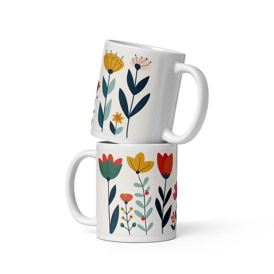 Floral White Glossy Mug #3