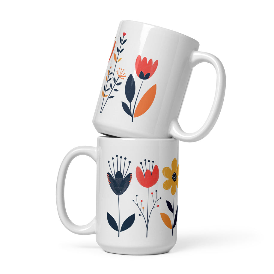 Floral White Glossy Mug