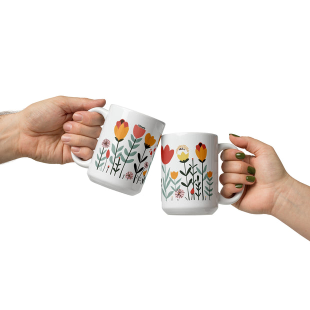 Floral White Glossy Mug #2