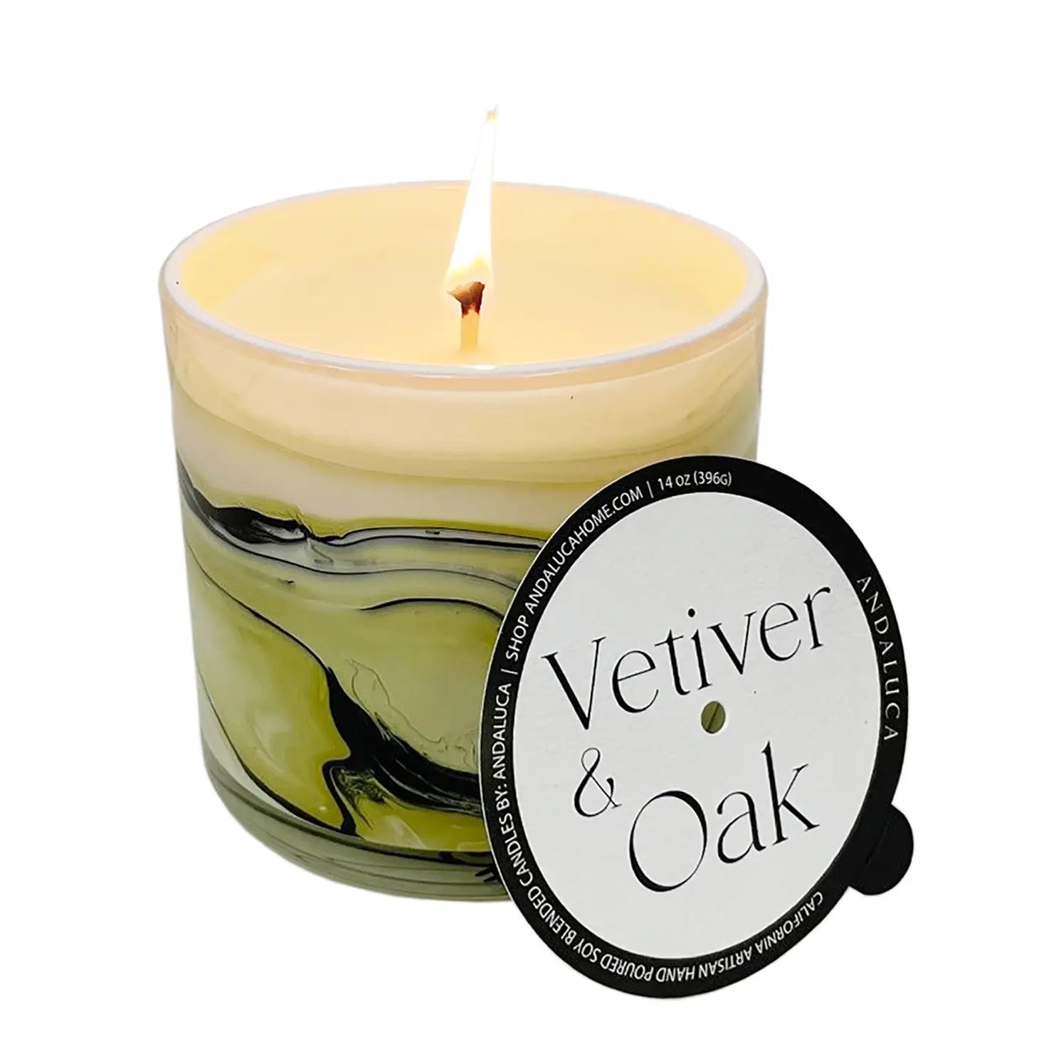Andaluca Vetiver & Oak 14 oz. Swirl Glass Candle