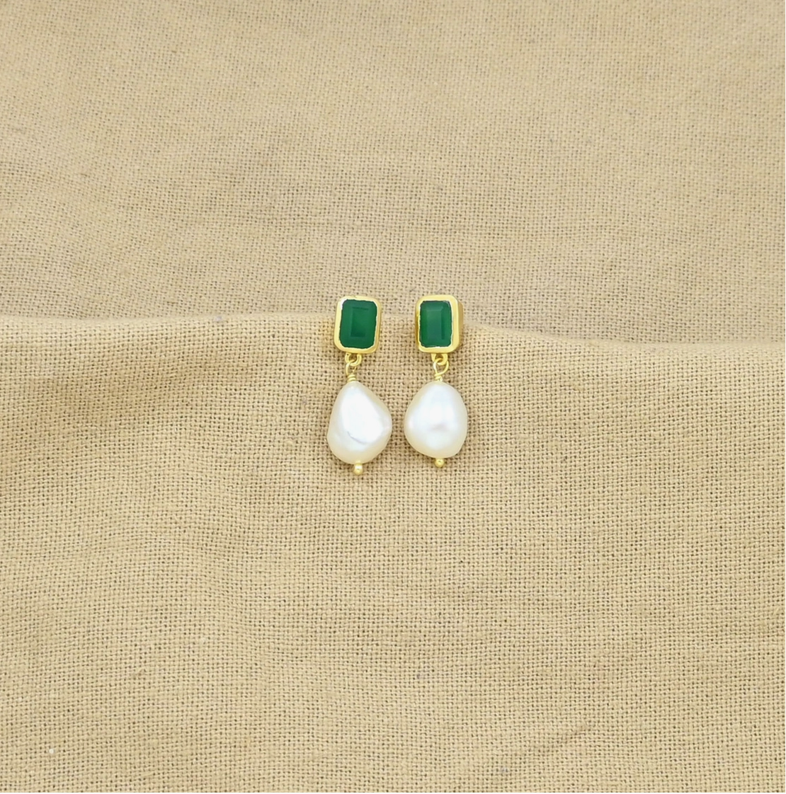 Schmuckoo Berlin Freya Earrings Gold - Pearl & Green Onyx
