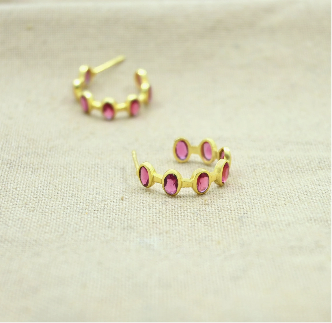Schmuckoo Berlin Hoop Earrings Gold Silver 925 - Pink Tourmaline