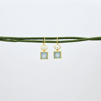 Schmuckoo Berlin Oval Pearl & Square Blue Chalcedony Earrings Gold